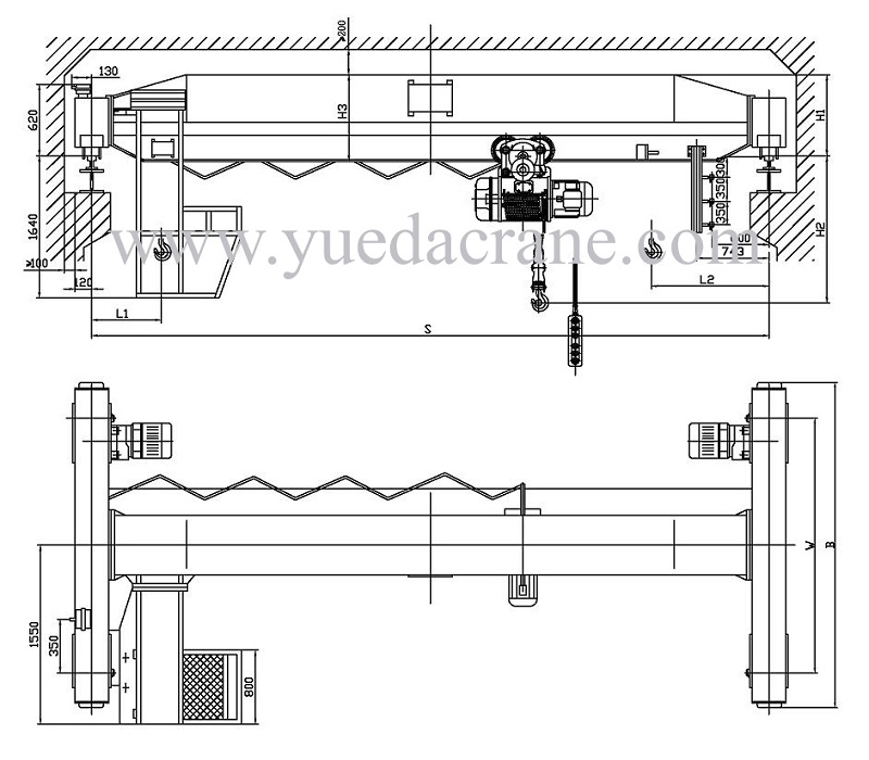 drawing of LD model single beam overhead crane